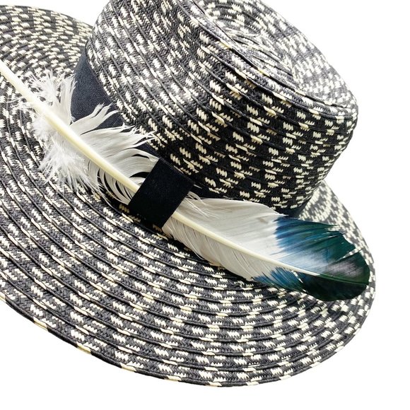 Black & White Straw Feather Fedora - Picture 6 of 13